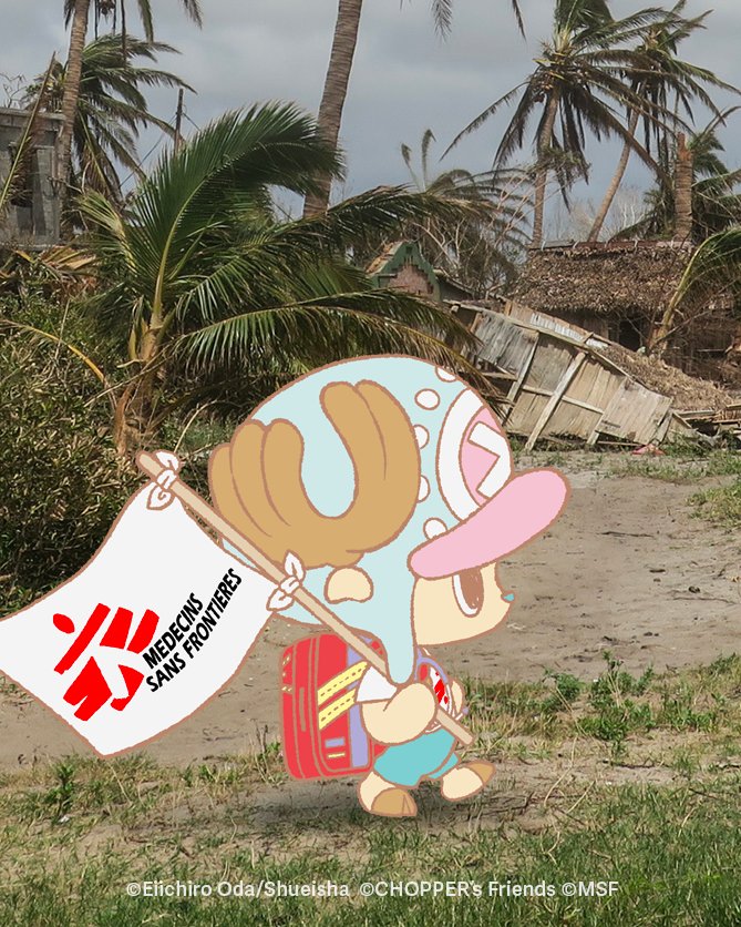 Chopper walking in front of some desctructed buildings